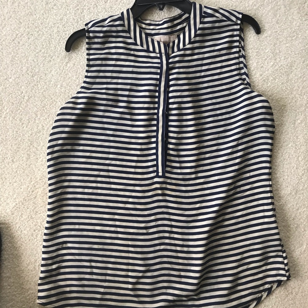 Navy and white blouse, beautiful summer top.